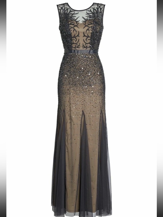 Adrianna Papell Dresses & Skirts - Adrianna Papell beaded mermaid mesh gown in graphite and taupe